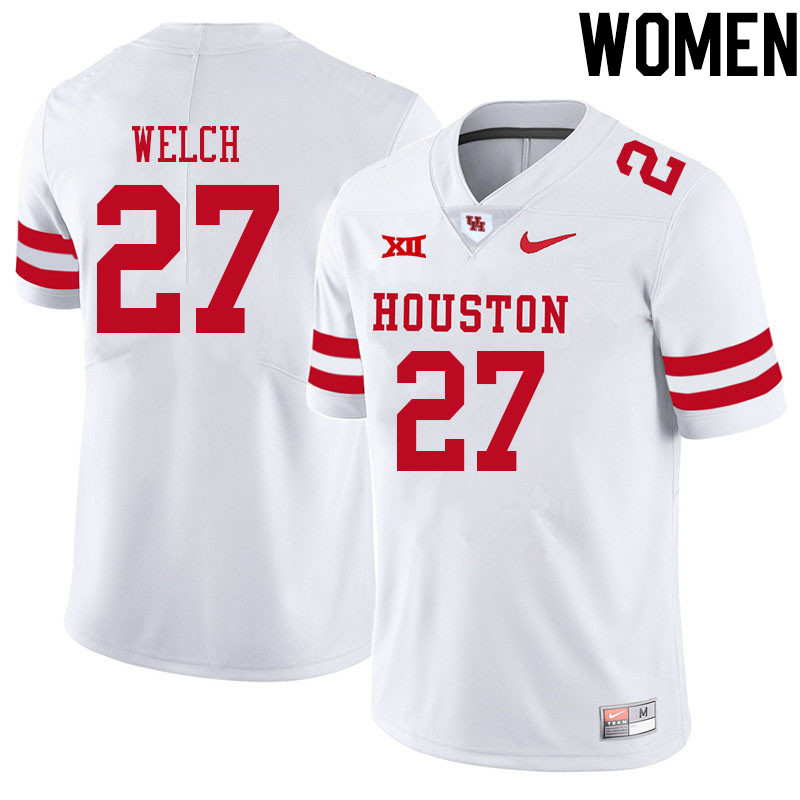 Women #27 Mike Welch Houston Cougars College Big 12 Conference Football Jerseys Sale-White